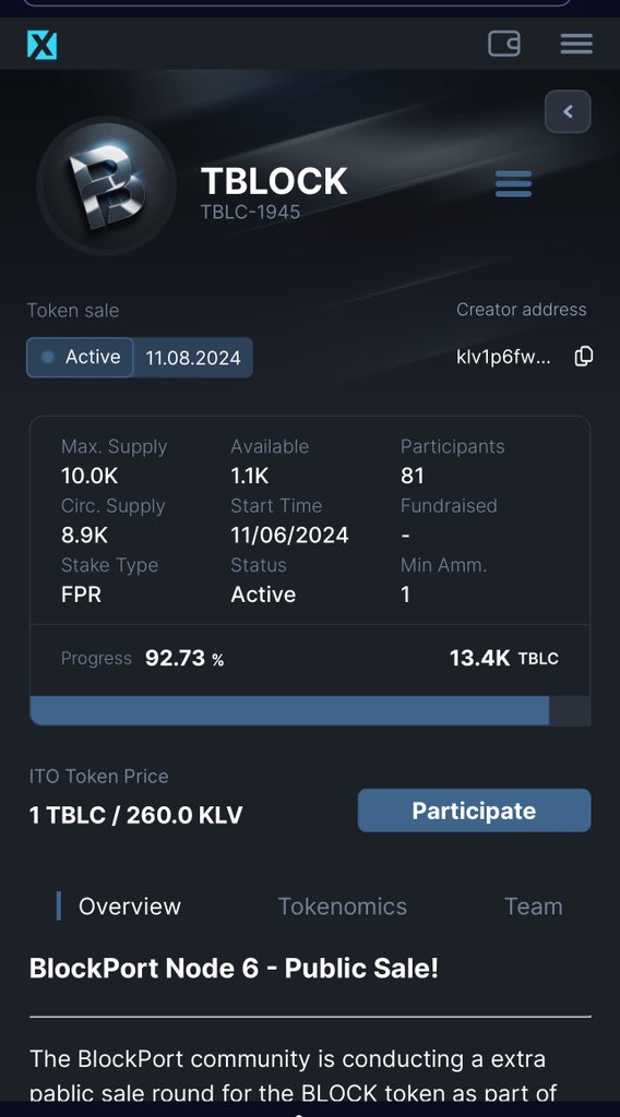 sureshcrypto006's tweet photo. $TBLOCK ITO going right now only 10000 maximum supply FPR token so hurry up grab some #TBLOCK participate in great project staking and get big!!! #klv rewards like $kira @Blockportme @tokenportapp is great community to encourage the holders with big rewards!!! https://t.co/THUTrlSbIQ