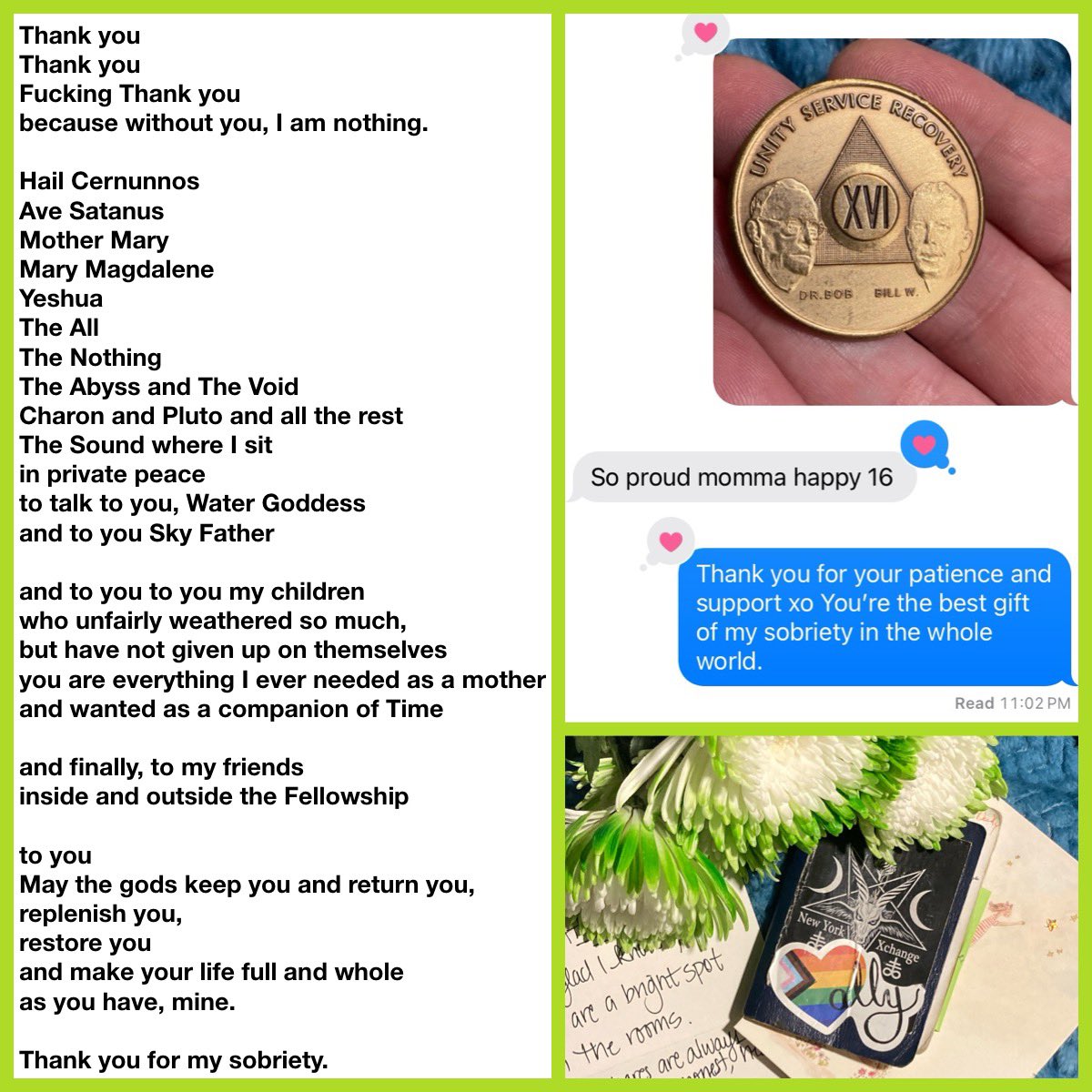 munchamuhkuchie's tweet photo. Shortly after my 15th sober bday I began my #GoodOmen2 journey w/you, Neil, Michael, &amp; David. 

Like Crowley &amp; Aziraphale, we alcoholics have an invisible &amp; unbreakable bond w/each other just as strong, ethereal, &amp; ineffable.

In humility &amp; gratitude, thank you for 16yrs today 💕 https://t.co/KbTeurNQps