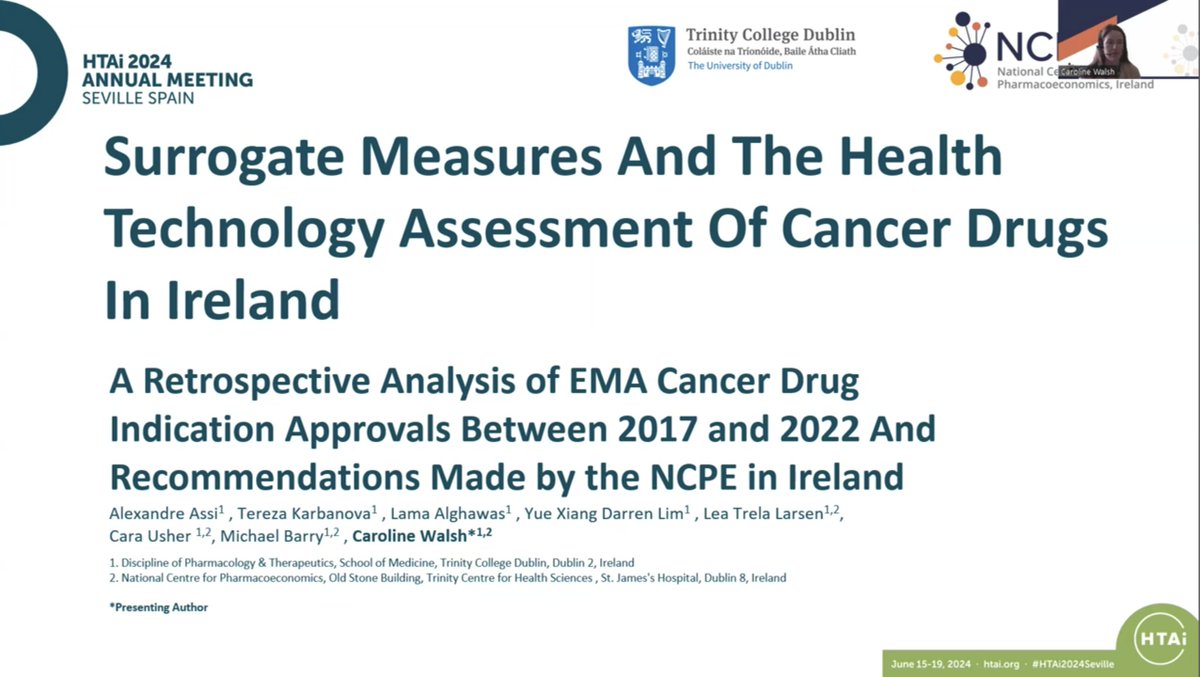 I won't be <a href="/HTAiOrg/">HTAi</a> in person this week with my <a href="/INFO_NCPE/">NCPE</a> colleagues but I do have 2 virtual presentations:

1. Exploring expenditure on state-subsidised medicines in Ireland between 2018- 2022: poster 

2. Surrogate Measures &amp; HTA recommendations : oral youtu.be/wCrrElWStkg?si…