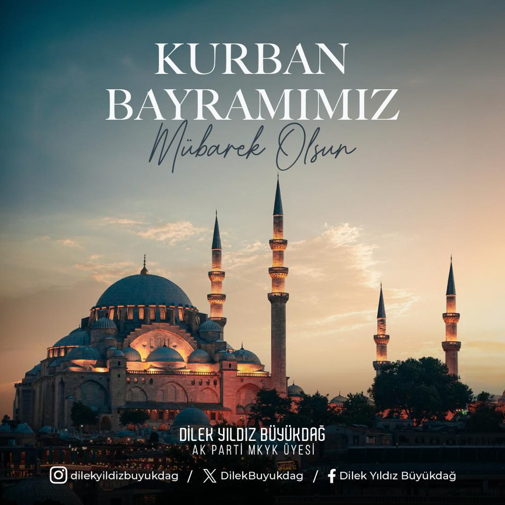 Aziz milletimizin ve tüm İslam Alemi’nin Kurban Bayramı’nı tebrik ediyorum. 

Bu mübarek günlerin ülkemize ve milletimize hayırlar getirmesini ; sağlık ve huzur içinde nice bayramlara hep birlikte erişebilmeyi Rabbimden diliyorum. 

#KurbanBayramımız Mübarek olsun.