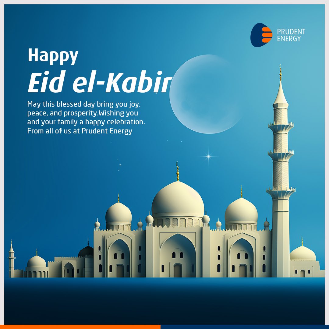 Wishing you and your loved ones a truly blessed and joyous Eid! 

May your heart be filled with peace, your life with happiness, and your path with prosperity.

From all of us at Prudent Energy, Eid Mubarak!

#eidmubarak 
#eidelkabir 
#PrudentEnergy