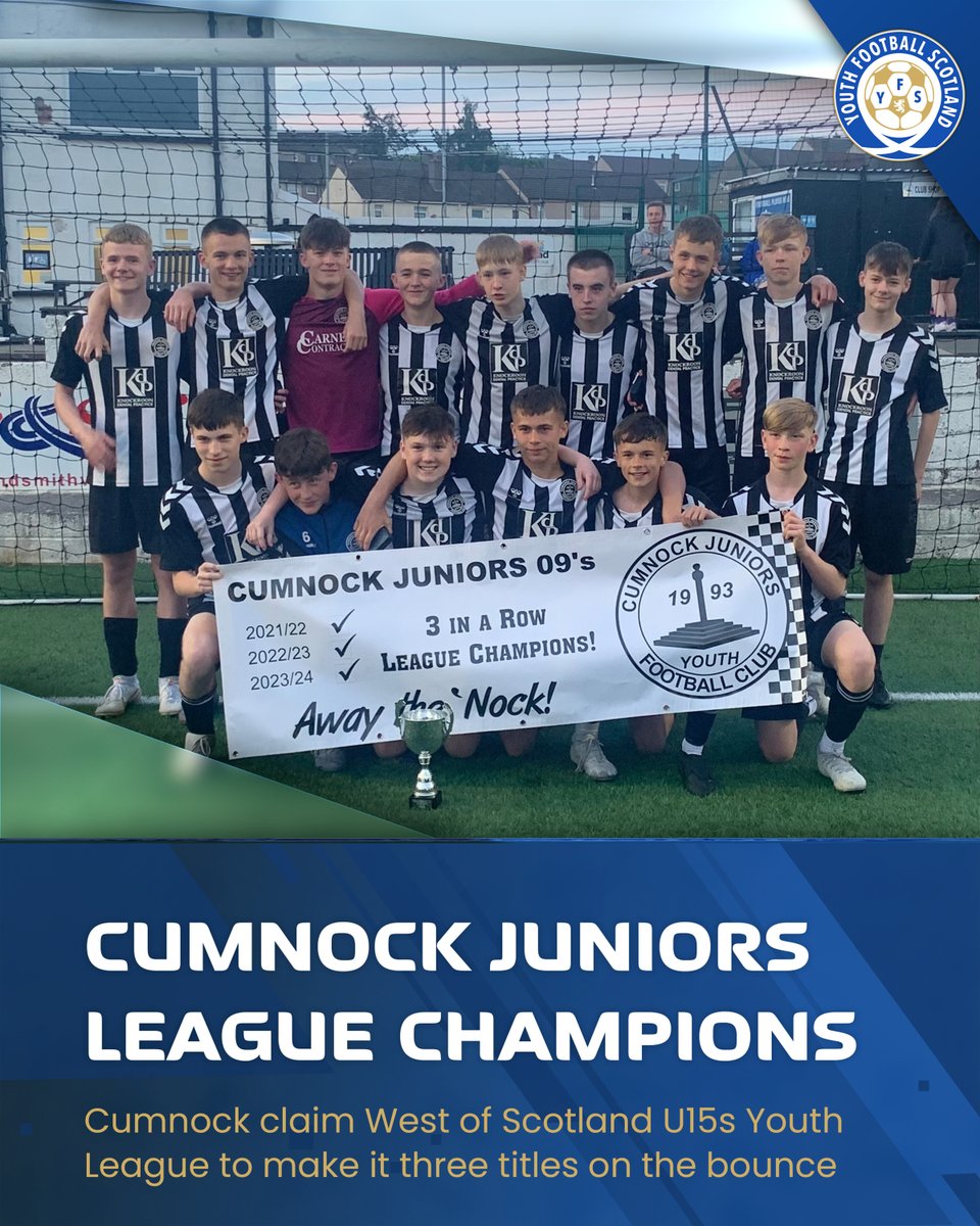 𝗙𝗘𝗔𝗧𝗨𝗥𝗘 ✍️ 

<a href="/CumnockJnrsFC/">Cumnock Juniors FC ⭐️⭐️⭐️</a> have made it three titles in a row, failing to win just one game in their remarkable West of Scotland U15s Youth League campaign.

@Joshmcc_05 reports ➡️ yfs.news/cumnockjrsU15l…