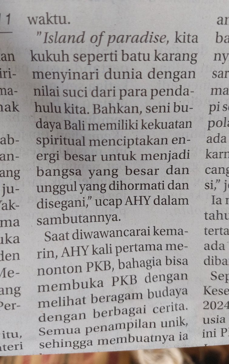 Pidato sambutan bapak AHY dalam pembukaan Pesta Kesenian Bali 2024.
Nemu istilah baru, "Bagai Batukarang Menyinari Dunia"
🤣
#PestaKesenianBali2024
