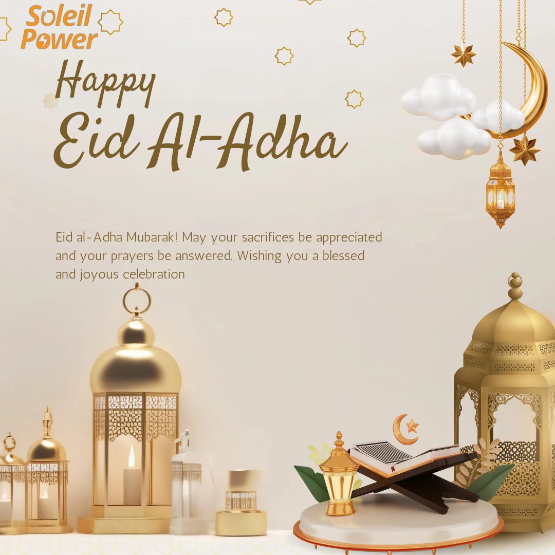 Eid al-Adha Mubarak!!
May this blessed occasion bring peace, joy, and prosperity to you and your loved ones. May your sacrifices be appreciated and your prayers answered. Enjoy the festivities and cherish the moments with family and friends.

#storagesolutions #renewableenergy