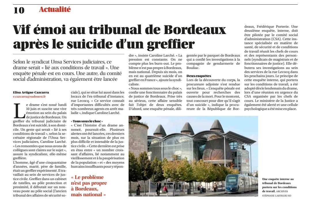 palais_chat's tweet photo. "Depuis six mois, on en est au quatrième suicide d'un greffier en France"
#teamgreffier #teamgreffe https://t.co/fRtGSWRIW0