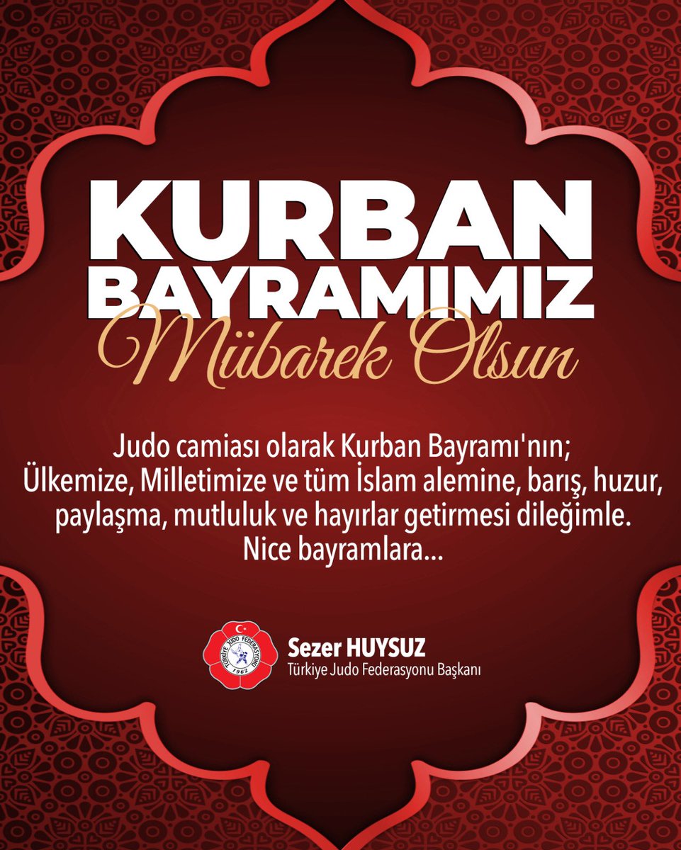 turkjudo's tweet photo. Judo camiası olarak Kurban Baramı'nın; Ülkemize, Milletimize ve tüm İslam alemine, barış, huzur, paylaşma, mutluluk ve hayırlar getirmesi dileğimizle.
Nice bayramlara... https://t.co/PYNAJy5N2O