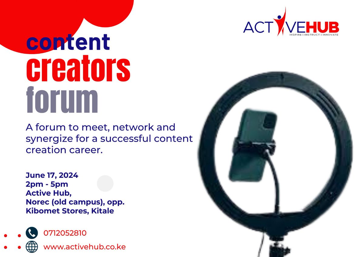 Are you creating content on any of these social media platforms - YouTube, TikTok, Facebook, Instagram, LinkedIn? Join us to network with other creators as we discuss the Business of Content Creation. 

#CreativeEconomy #ContentCreatorsNetwork #YouthEmpowerment #JobCreation