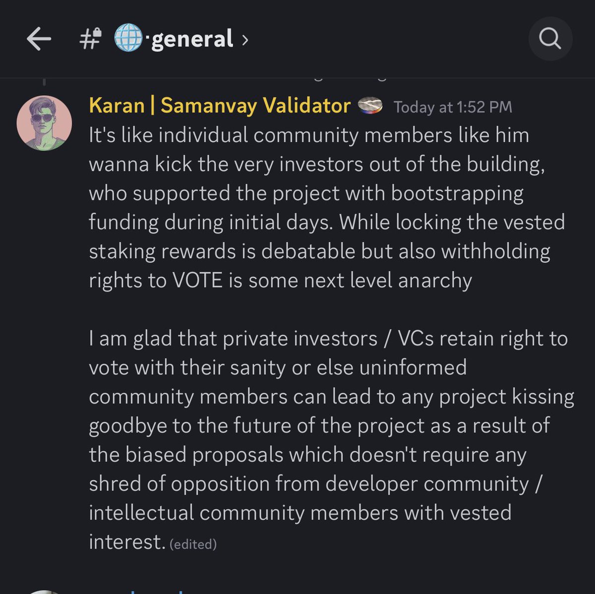 MatNattyDreadCR's tweet photo. What I said was very relevant to his comment made about investors / VCs and I see no reason why I can’t type in the same channel as this clown. Got muted for a week for spitting fax. Well done @dymension https://t.co/8ZRu2pQsmK