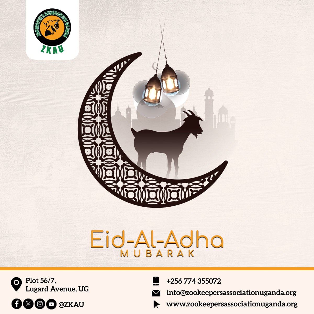 ZKA_Uganda's tweet photo. Warm Eid al-Adha wishes from the Zookeepers Association of Uganda. May this festive season bring joy, peace, and blessings to all.

#eidmubarak #care4wild #zkau https://t.co/0oEDZqGEpj