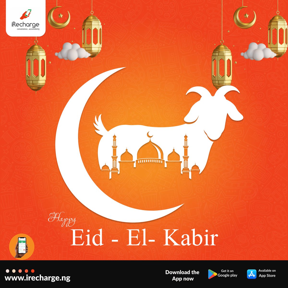 iRechargeNG's tweet photo. Wishing all our customers and partners a joyous and blessed Eid el Kabir! May this special day bring peace, happiness, and prosperity to you and your loved ones. Eid Mubarak!
#EidMubarak #iRecharge #WeCelebrate #Easybillpayment #OneBankTransfer https://t.co/v3IIOYXJjv