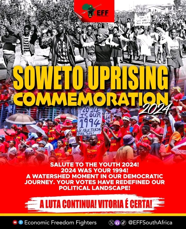 Eff_ward_74_JHB's tweet photo. On this Youth Day, let us honour the legacy of those who came before us as we continue the fight for a better future for South Africa. 

Aluta continua! https://t.co/4idoodP2cN