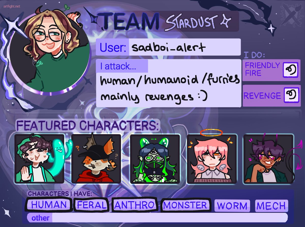 artfight!!! go look at my goobers!!
artfight.net/~sadboi_alert