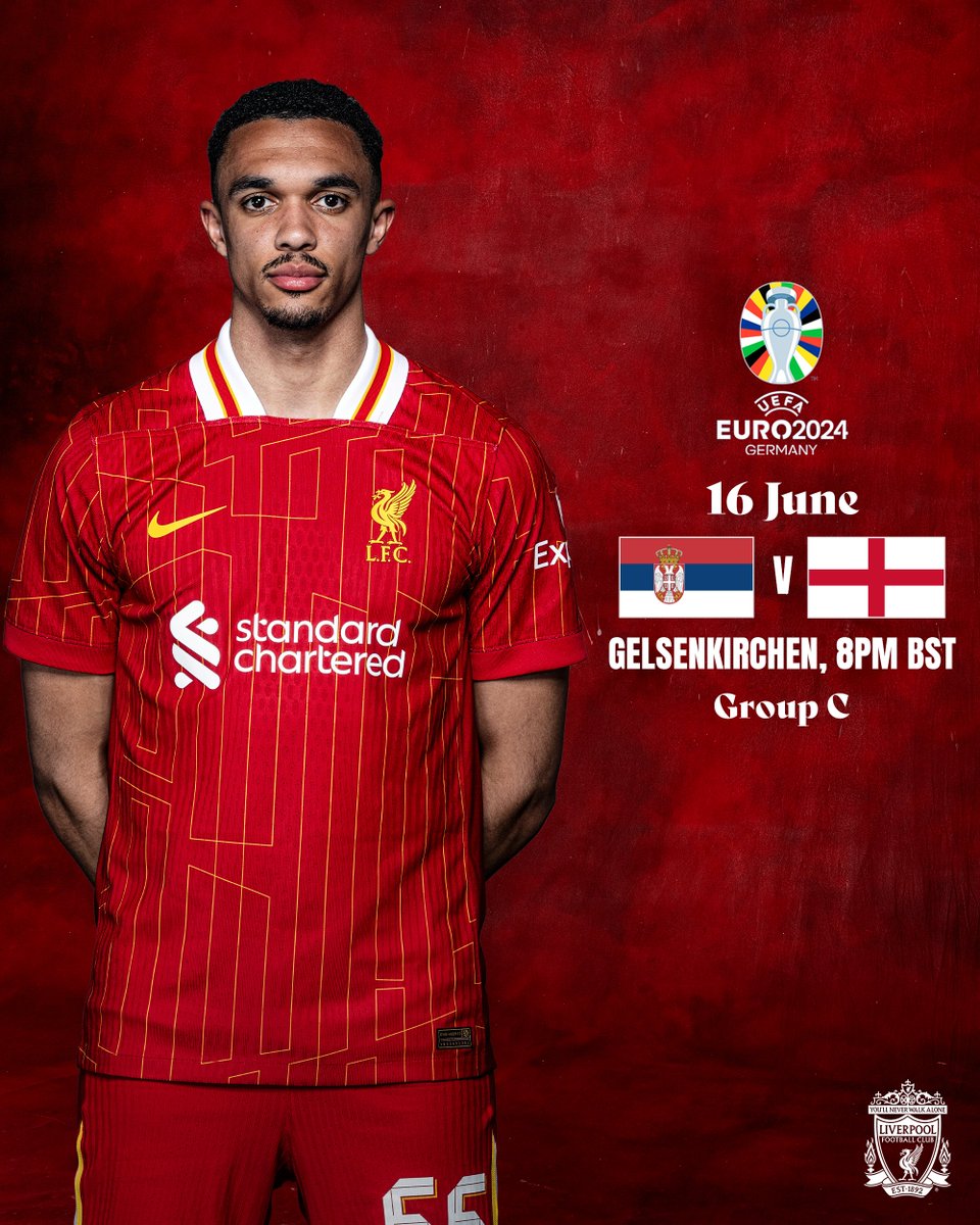 LFC's tweet photo. Trent Alexander-Arnold and Joe Gomez kick off their #EURO2024 campaign tonight 🆚 Serbia 🙌 https://t.co/Z1cNFozQVH