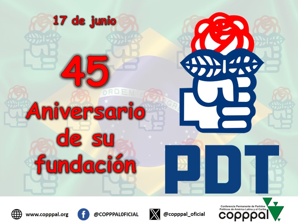 copppal_oficial's tweet photo. La @copppal_oficial felicita al Partido Democrático Trabalhista (PDT) de Brasil en el 45 Aniversario de su Fundación
@PDT_Nacional @alitomorenoc @caroviggiano @sofiacarvajali https://t.co/jALPkHDk4A
