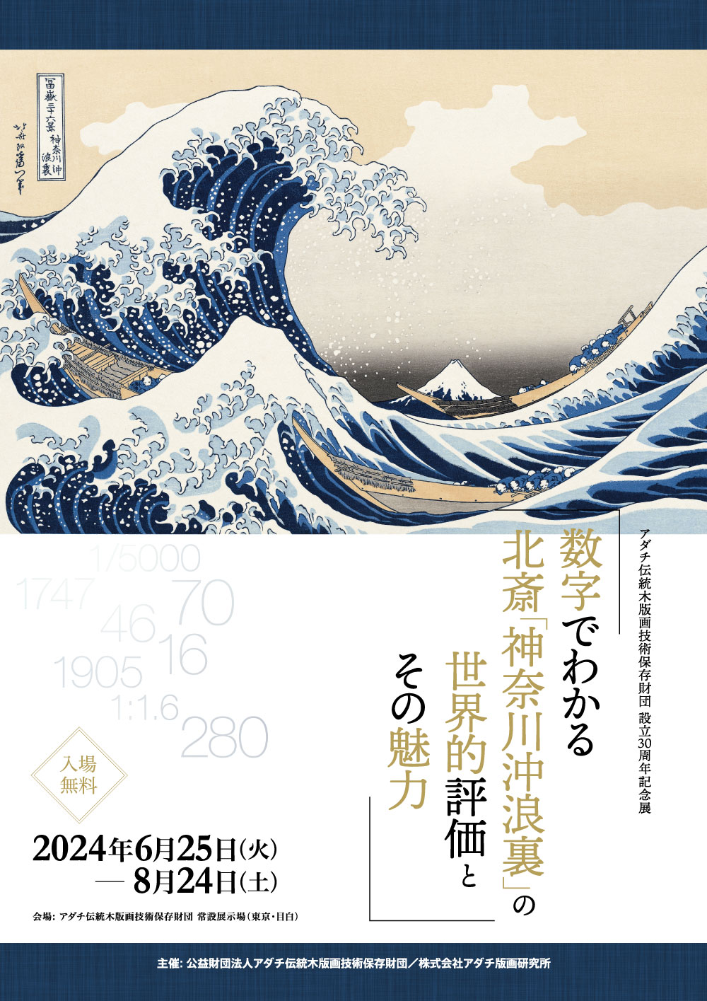 新品同様 アダチ版画研究所 復刻版画 神奈川沖浪裏 葛飾北斎 額装 葛飾北斎「神奈川沖浪裏」アダチ版 木版画 大島画廊オリジナル