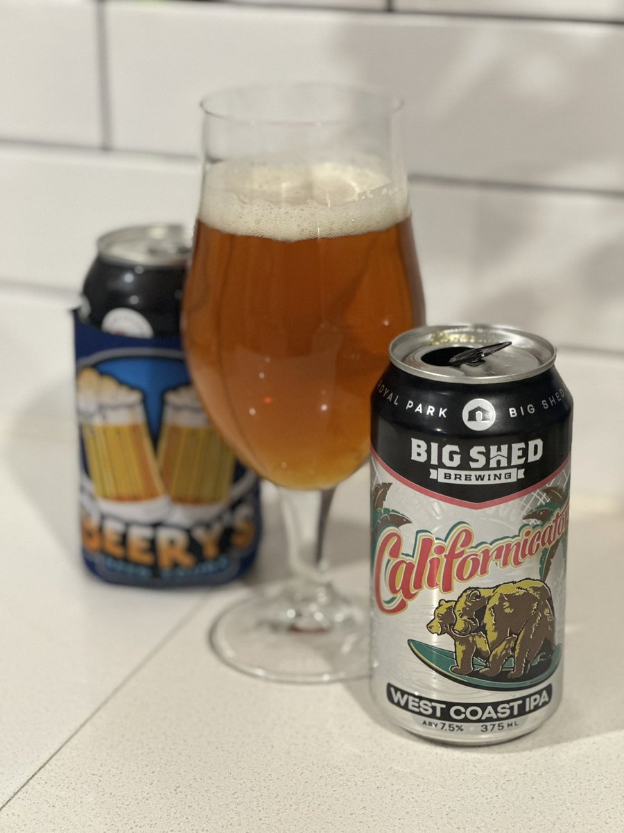Sunday arvo with a beer from Big Shed Brewery in SA. Californicator is a 7.5% West Coast IPA. American style hops are always a great ride. Plenty of hops, can design is great. 7.5/10 for me and well worth adding to the list. #beeryratesbeer #beerysbeertours #73sports.com.au