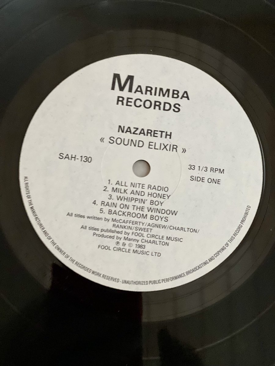 lisedk_t's tweet photo. #Nazareth Released #SoundElixir In June 1983: My Copy is a Ultra rare Marimba Record vers.. This 1st UK version on Marimba was withdrawn after a court battle with the old manager and very very few copies of this album came out.The label reads SAH 130 but the sleeve reads MAR 130. https://t.co/whnocpsE1h