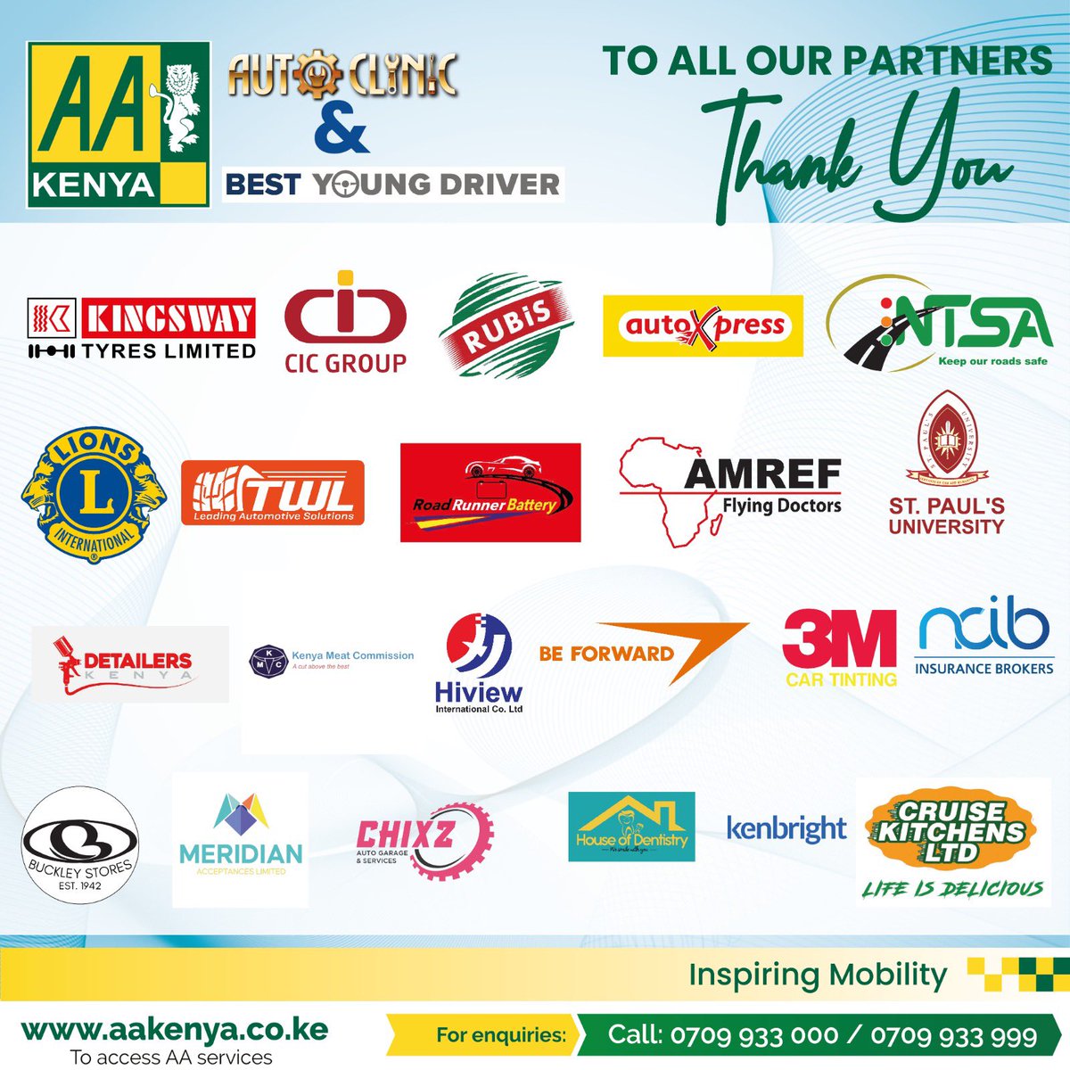 AAKenya's tweet photo. To all AA AutoClinic and Best Young Driver contest partners, thank you for making our event a success. Your support and collaboration have been unsurpassed.
Thank you.
#AAniYetu #Autoclinic #BestYoungDriver2024 https://t.co/1fRnpvAEYm