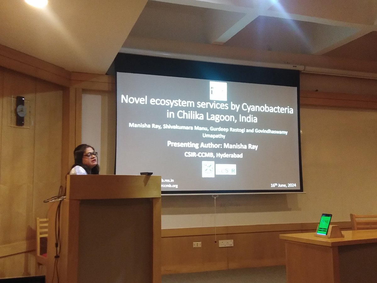 <a href="/BSIP_official/">Birbal Sahni Institute of Palaeosciences</a> <a href="/UoKashmir/">Kashmir University</a> Next up is Manisha Ray from <a href="/ccmb_csir/">CSIR-CCMB</a> talking about Novel ecosystem services by Cyanobacteria in Chilika Lagoon.  #iwec24