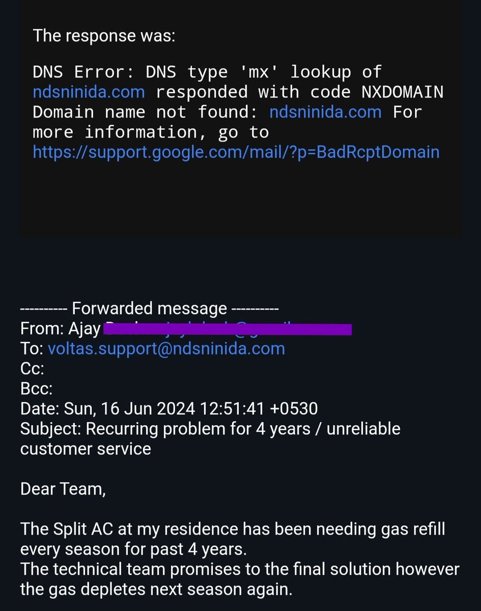 AjayDash74's tweet photo. @myvoltas Dear Team,
I need to #report an #issue recurring for past 4 years. All #mailbox suggested by #voltas  #customercare are full, Refer #screenshot .
Please #advise how to report. #voltasac #SummerHeat https://t.co/Vufsv9MqZV