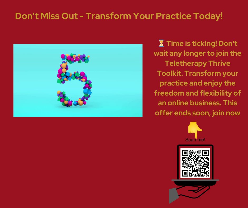 bevjessup's tweet photo. Don't Miss Out - Transform Your Practice Today!
⏳ Time is ticking! Don't wait any longer to join the Teletherapy Thrive Toolkit. Transform your practice and enjoy the freedom and flexibility of an online business. This offer ends soon, join now: https://t.co/MVhmIhuhIG https://t.co/gKNaork52E