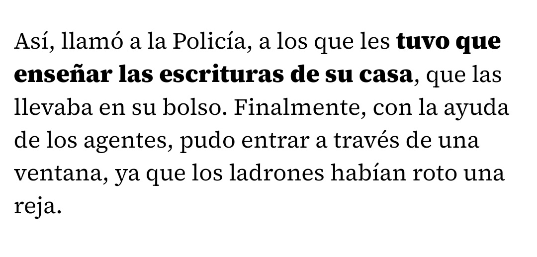 No sólo es que confundan a drede okupa con ladrón, es que para que la historia les cuadre se tienen que inventar que la señora va por ahí con las escrituras en el bolso.