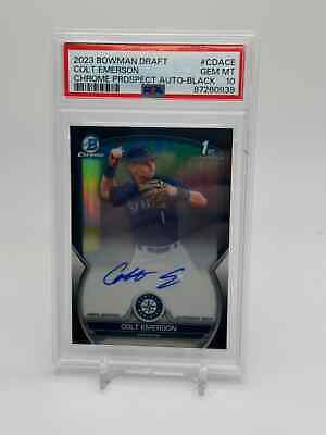 nothingbutcard's tweet photo. 2023 Bowman Chrome 1st Colt Emerson /75 Black Refractor Auto #CDACE PSA 10 NB1 #ad #thehobby https://t.co/wNdpceyEXS https://t.co/5hu1iIRzaw