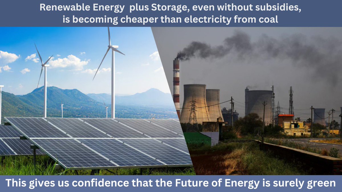 ErikSolheim's tweet photo. Bravo Gujarat 🇮🇳 - record low price of energy storage.

India is making significant strides in energy transition. Prime Minister Narendra Modi s home state is in the lead.

Gujarat Urja Vikas Nigam Ltd tenders have set a new benchmark with record-low storage rates of 4.4 cents/unit, making solar plus storage more cost-effective than coal-based power.

This breakthrough paves the way for India to meet its ambitious 500 GW renewable energy target by 2030.

Energy storage, pumped hydro or batteries, is key to the renewable revolution.