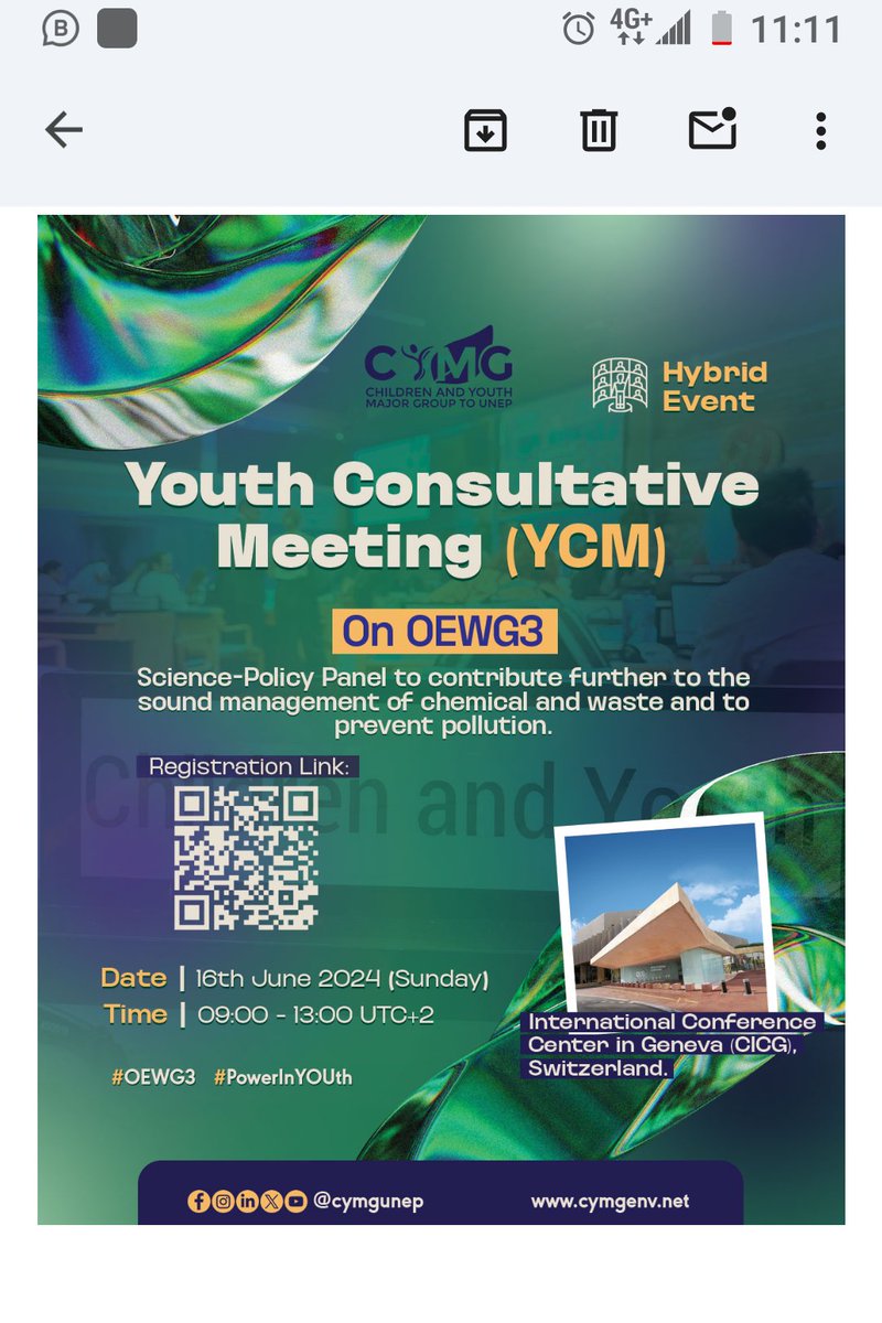 AmbroseOkae's tweet photo. Looking forward to the Youth Consultative Meeting (YCM) at #OEWG3! Excited to empower youth in managing chemicals, waste, and preventing pollution. Join us on June 16th in Geneva or online! 🌍💪 #PowerInYOUth @cymgunep @UNEP"
@cymgunep @UNEP" https://t.co/VfcIzm1P1k
