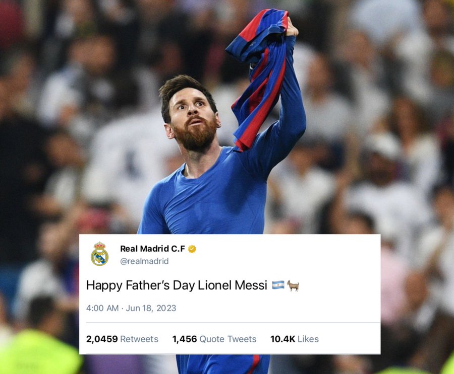 BarcaWorldwide's tweet photo. Real Madrid has wished Messi a Happy fathers day. 🐐 https://t.co/CgOxyIp0B6