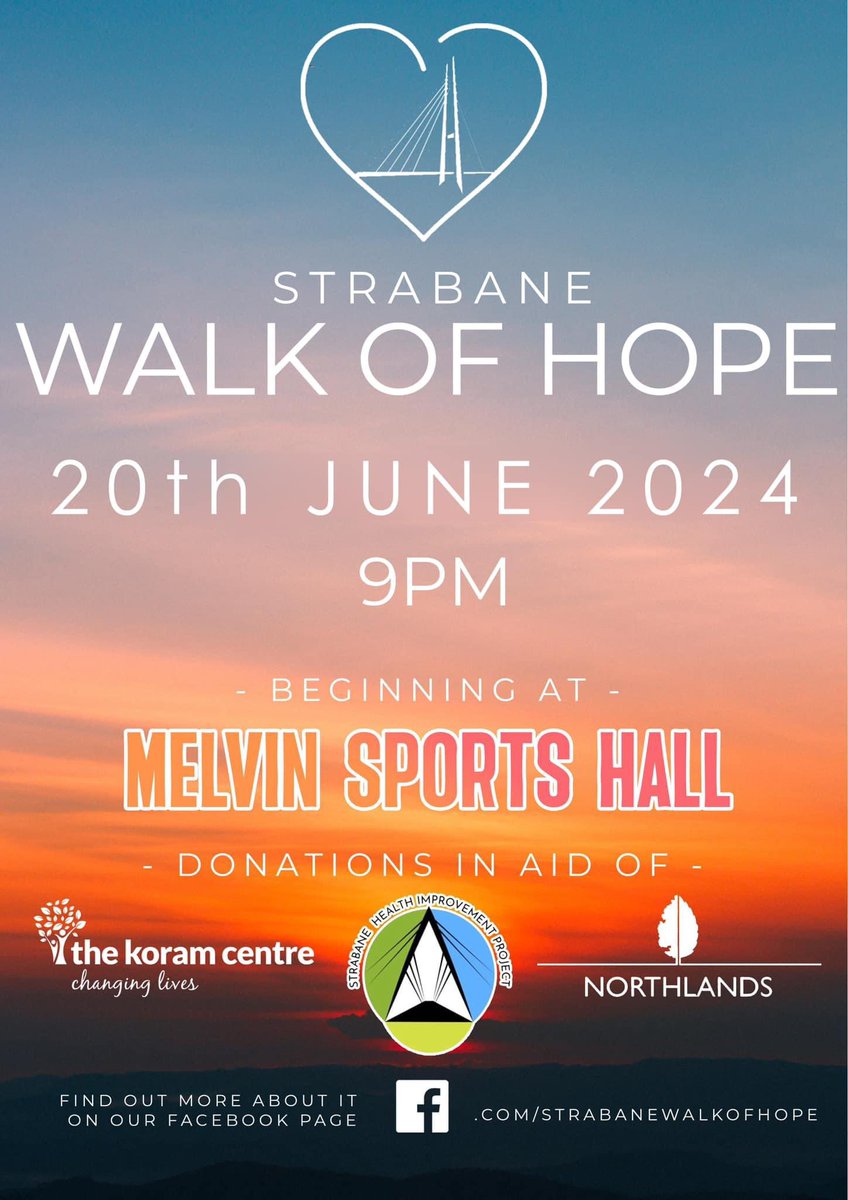 Strabane Walk of Hope - this Thursday 20h June at 9pm. Walk together to raise funds and awareness for local suicide, addiction and mental health charities.
#Strabane #mentalhealth