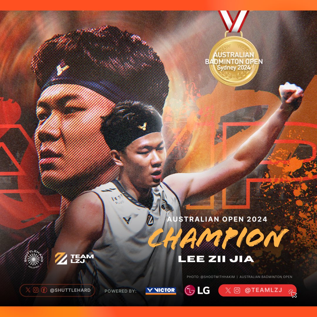 The #AustralianOpen2024 championship is Lee Zii Jia's 0️⃣2️⃣