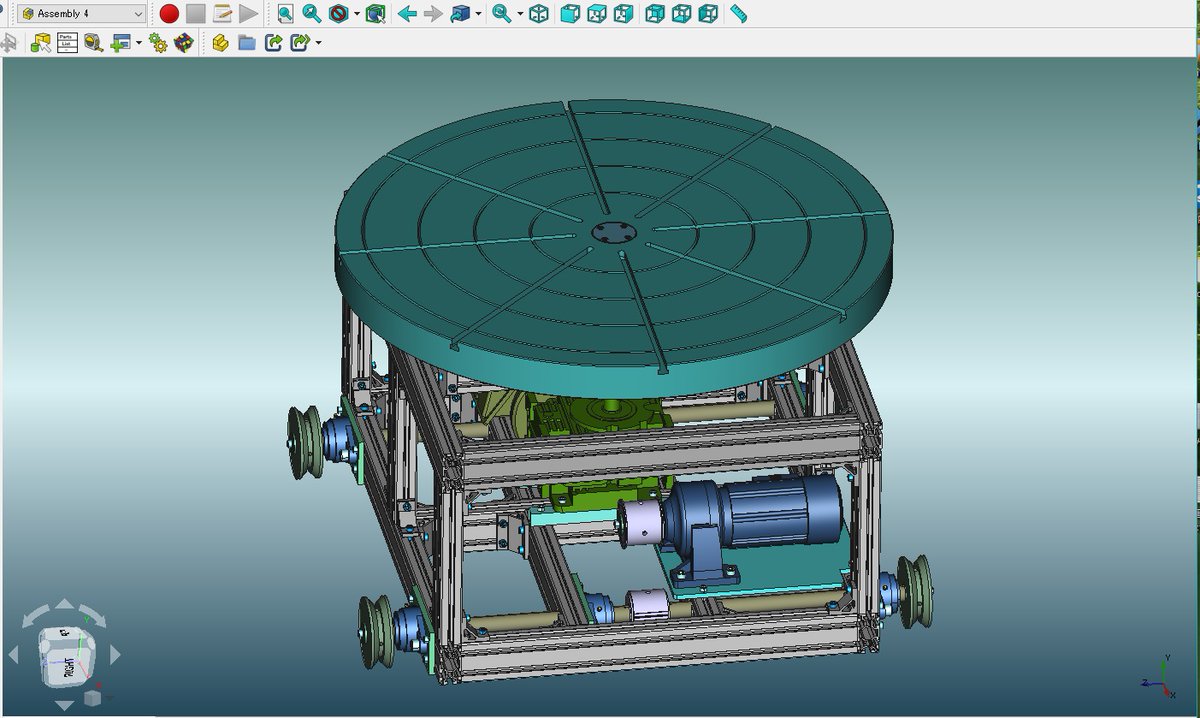 sy_paladin's tweet photo. #FreeCAD #Assembly4
空想メカ。
走行台車ターンテーブル装置。
駆動用のタイミングベルトは書いてありません。😅
走行レールは角鋼のエッジを利用します。🌴🌴 https://t.co/XE5vwvL17M
