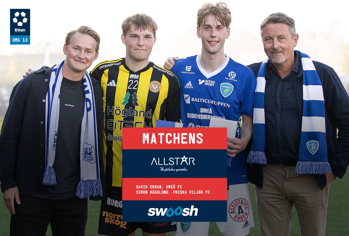 UmeaFC's tweet photo. ⭐️ Fredagens matchvärd Swoosh utsåg David Ekman och Simon Hägglund till Matchens Allstar i respektive lag!

Välförtjänt! 👏 

#UFCFV #FörUmeå https://t.co/p1HSa9Da1p