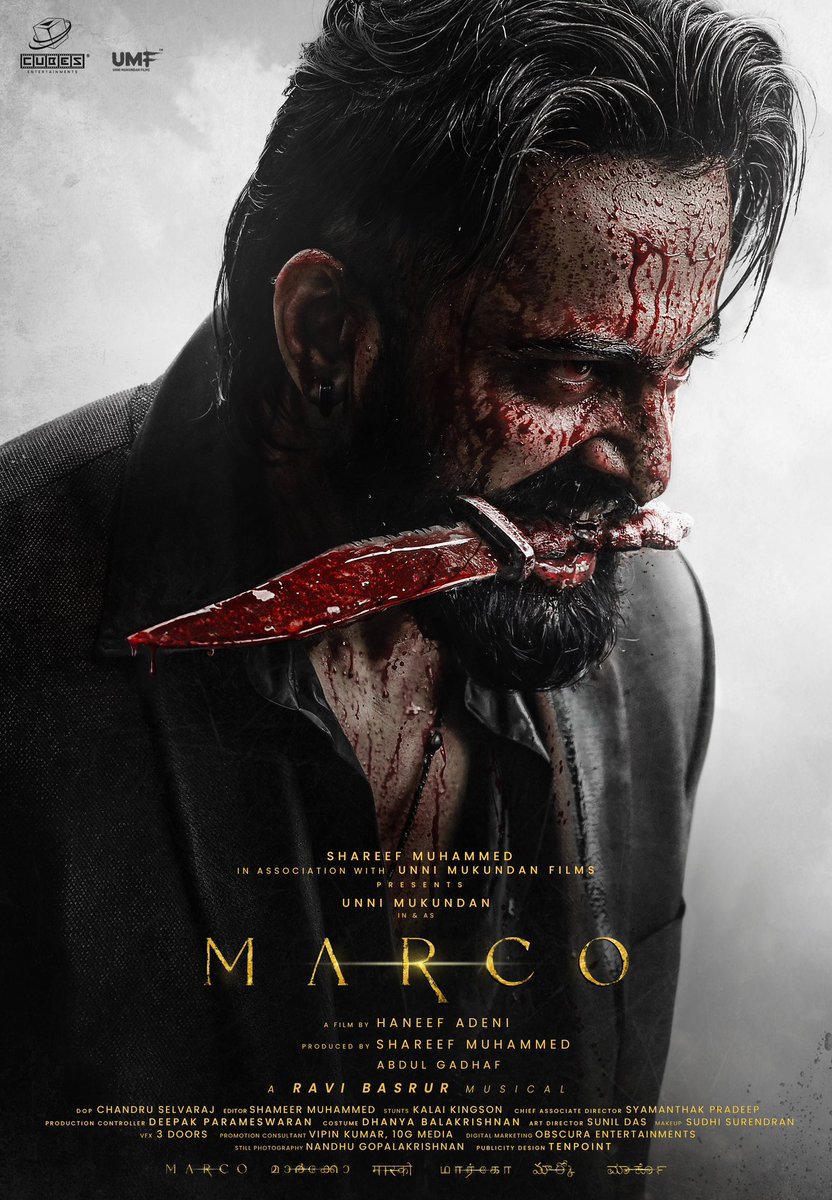 TicketNew's tweet photo. When their REASONS ended, His KNIFE began🔪🩸#Marco #KillingSoon 

#MarcoFirstLook 

@Iamunnimukundan #ShootInProgress @Haneef_Adeni
#ShareefMuhammed @RaviBasrur 
#AbdulGadhaf #CubesEntertainments
@UMFPvtLtd https://t.co/oKYdfD7K8b