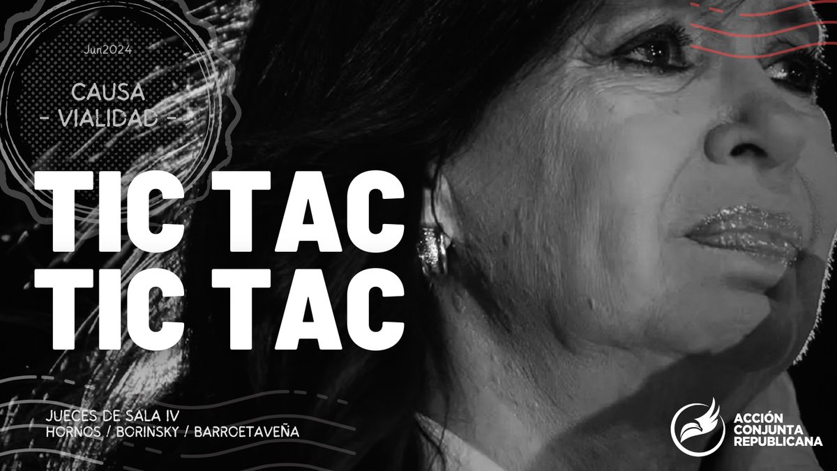 conjunta_accion's tweet photo. ⚡⚖| NO PODEMOS ESPERAR MÁS

Mientras recordamos que nuestro representante defensor, el Procurador del Tesoro Rodolfo Barra, continúa haciéndose el distraído respecto de sostener la demanda contra CFK por $22.300 millones por daños al Estado -o sea nosotros-, tenemos presente que los Jueces de Sala IV llevan 2 meses en su etapa de análisis para dictar su fallo en Causa Vialidad. En esta segunda instancia, el Fiscal Villar retomó el pedido de Luciani: 12 años de condena para CFK como jefa de asociación ilícita e inhabilitación perpetua a cargos públicos.

No alcanzan las palabras para describir la importancia de este suceso que dejó a la República en la urgencia vital de JUSTICIA.

Que la Justicia no sea sólo un ideal. Sres. Jueces, ¡queremos ese fallo!