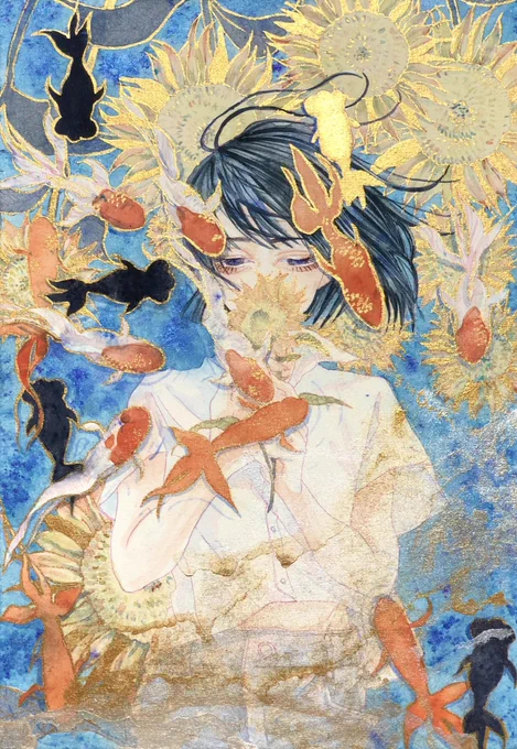 #水彩の魔術師の集い私は空飛ぶ金魚の魔術師水の中ではなく空間を泳ぐ金魚を描くのが好きです! 