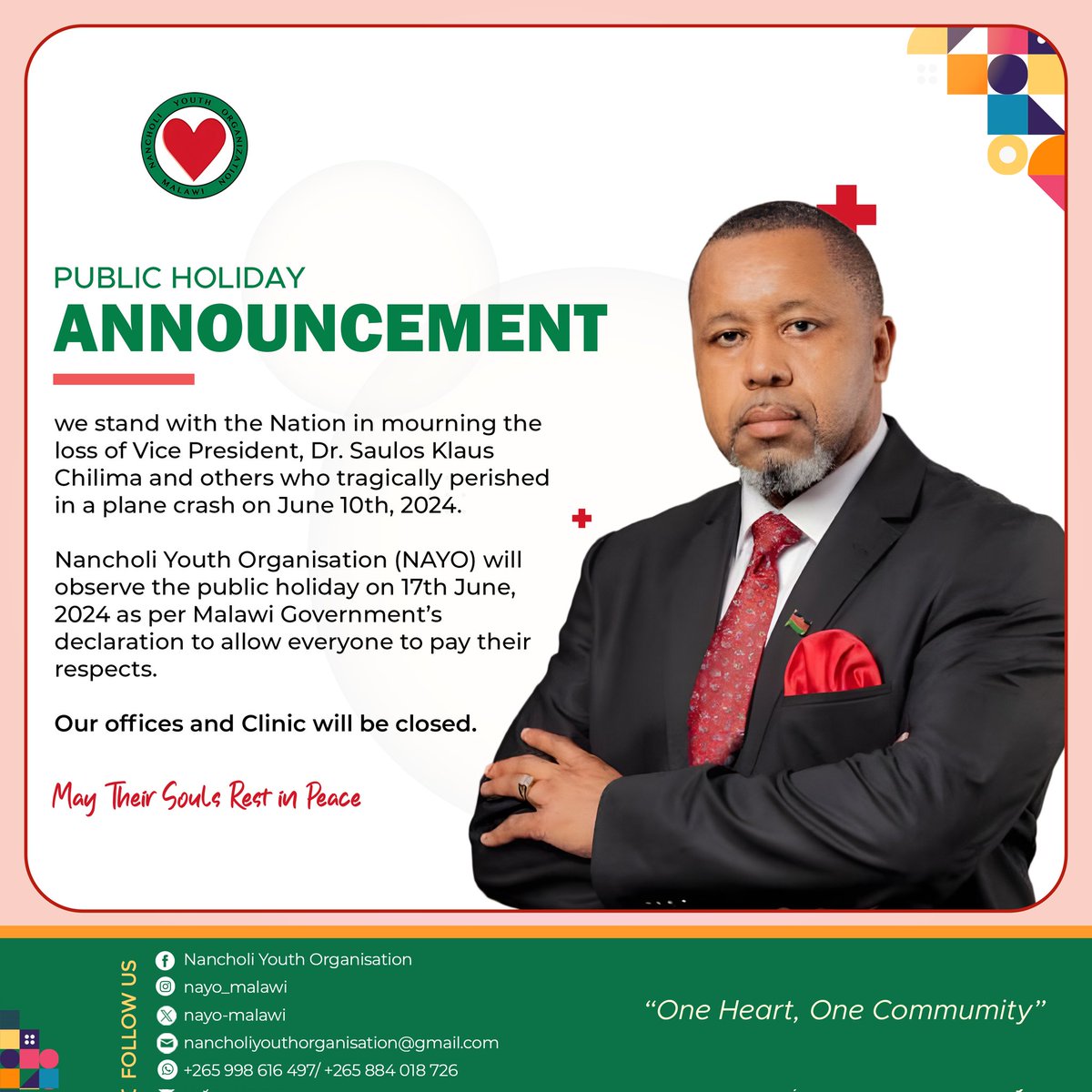 PUBLIC HOLIDAY ANNOUNCEMENT📢
Please take note!
#Nayomalawi