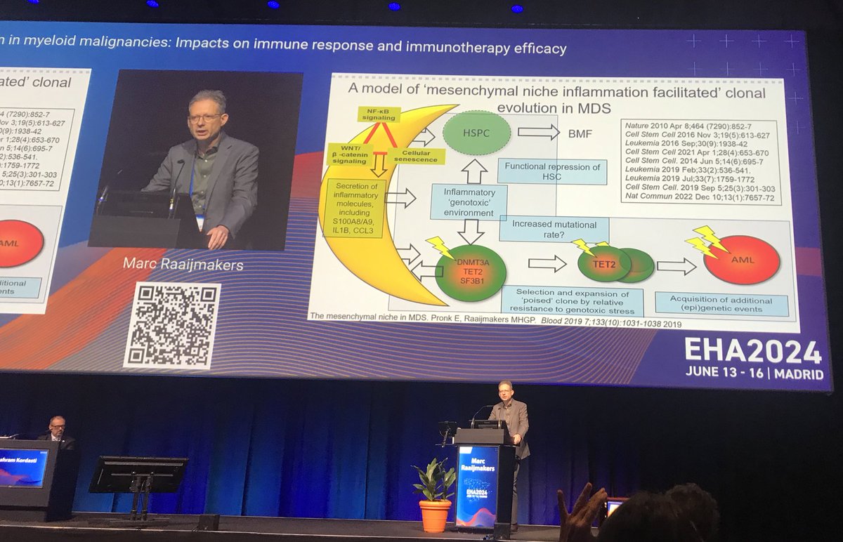 GuezguezL's tweet image. Compelling #EHA2023 session chaired by @SKordasti on how chronic #inflammation in #MDS #MPN #AML remodel the marrow #microenvironment towards driving disease progression and evidence for impact on #immunotherapy response, presented by @UwePlatzbecker @beth_psaila Marc Raaijmakers