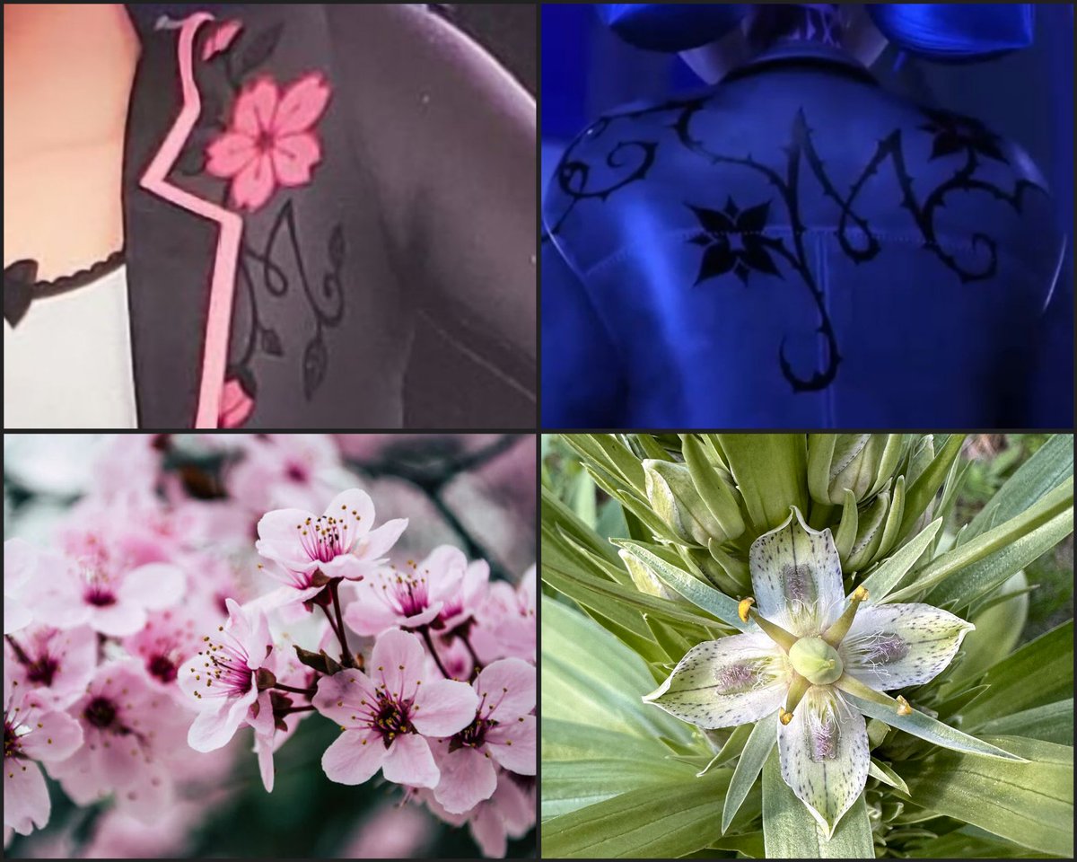 cat_plagg's tweet photo. Flower theory:
 Marinette decorated her clothes with a cherry - a symbol beauty and renewal.
Emonette embroidered a green gentian - this is represent hope and the fortitude to overcome defeat.
#Miraculous
#Ladybug https://t.co/Ien9wmddEU
