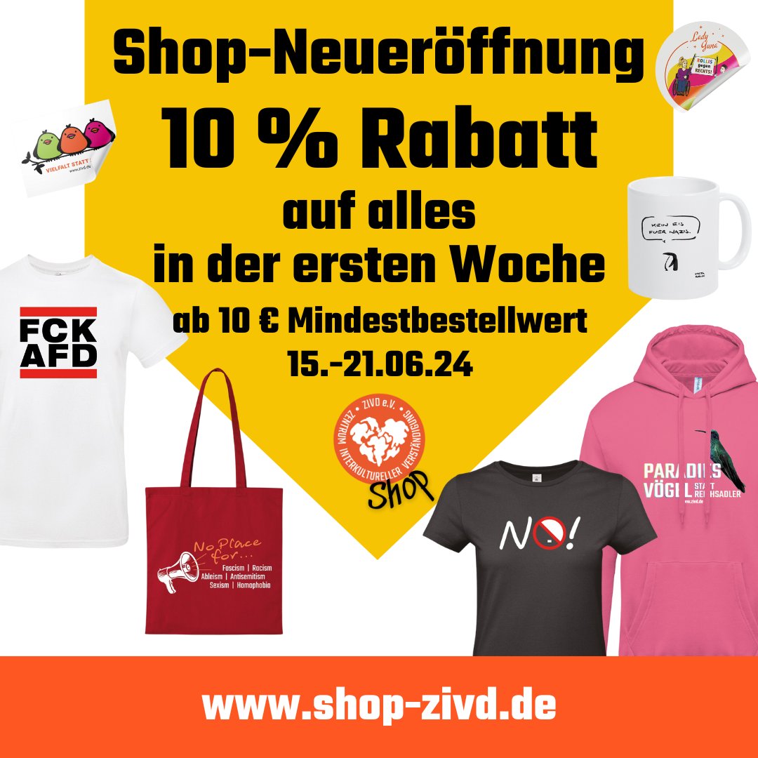 ZIVD_Shop's tweet photo. 🎉 Tag 2 im neuen Shop! 🎉 Holt euch jetzt 10 % Begrüßungsrabatt auf alle Produkte als Dank für eure Unterstützung. 🛒👉 [Link zum Shop] #NeuerShop #ZIVD #Rabatt #SupportLocal

https://t.co/hXBO9n4J1K https://t.co/I4jxzadf5I