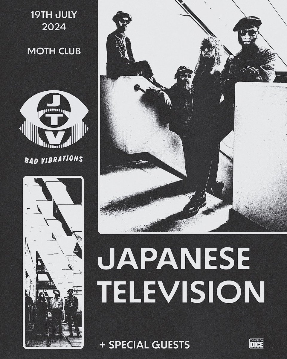 We’re back at everyone’s favourite, Hackney’s MOTH Club on …

🛸🛸🛸 FRIDAY JULY 19th 🛸🛸🛸

✅ Tix on DICE
✅ Tasty support announcement incoming
✅ JTV sounding slinkier than ever 
✅Last London show till the Autumn