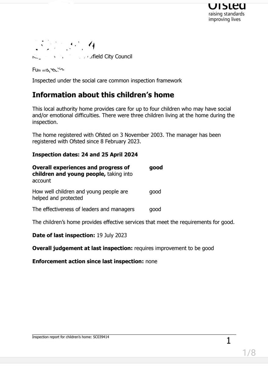 Extremely Proud of the Registered Manager and her team for all the hard work and commitment every single day to ensure our children are achieving GOOD outcomes. This has been a lengthy journey to move from RI for many years. A truly wonderful report. 🏡🌈 #transformation