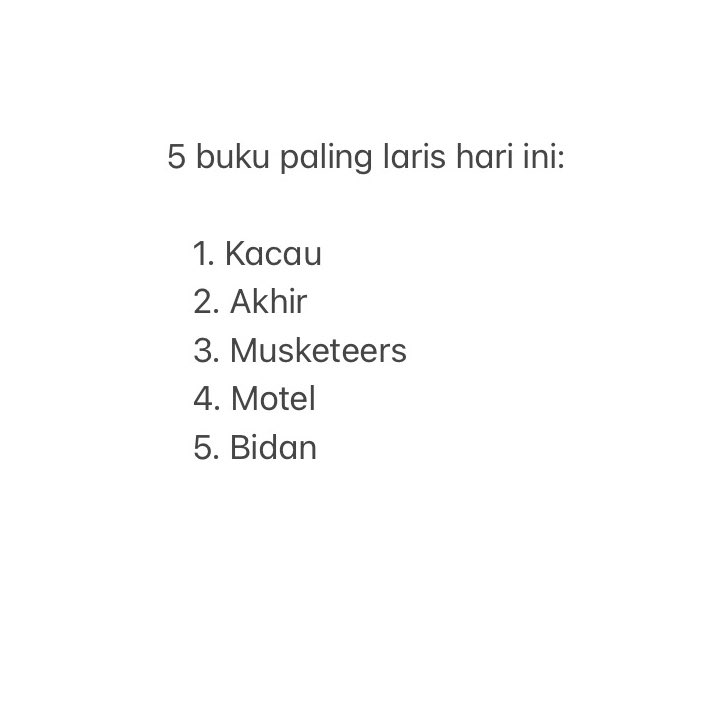 KedaiFixi's tweet image. Top 5 hari ini. Terima kasih! #3BukuFixiRM65 @AriffAdlyyy @IsmiFaIsmail @neddokhan @Sahidzan @nilkuhaku