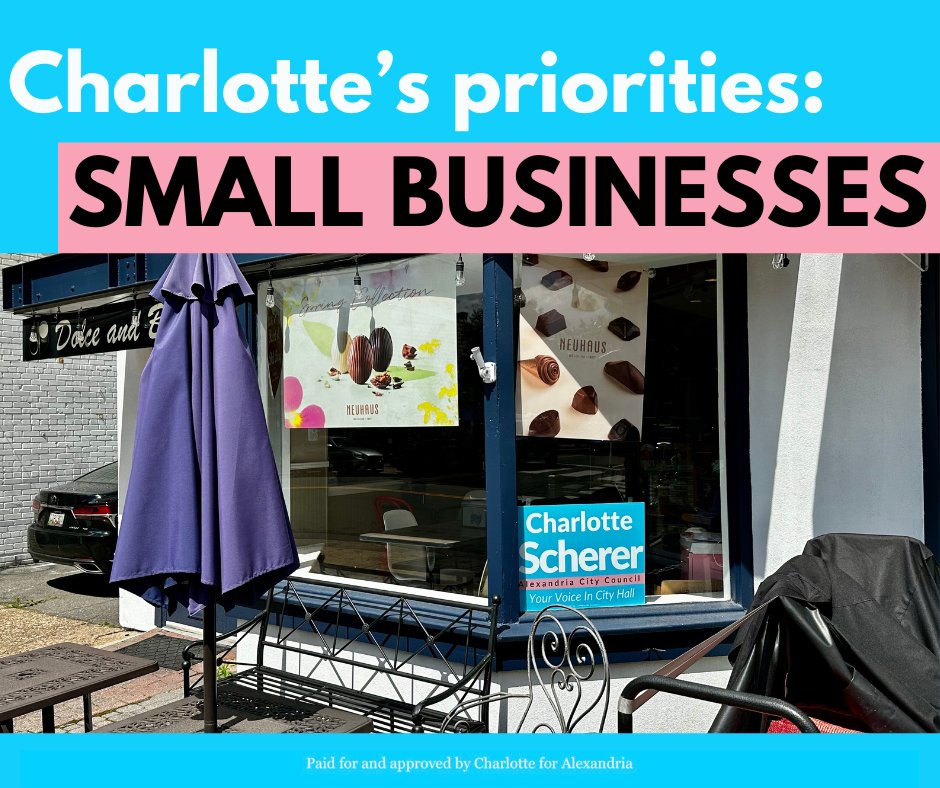 I'll prioritize small businesses on the Alexandria City Council! 🌟 I'll focus on boosting local workforce employment, securing grants, and minimizing construction impacts. Let's make our community thrive together! Vote for Charlotte Scherer on June 18th🗳️ #CharlotteforAlexandria