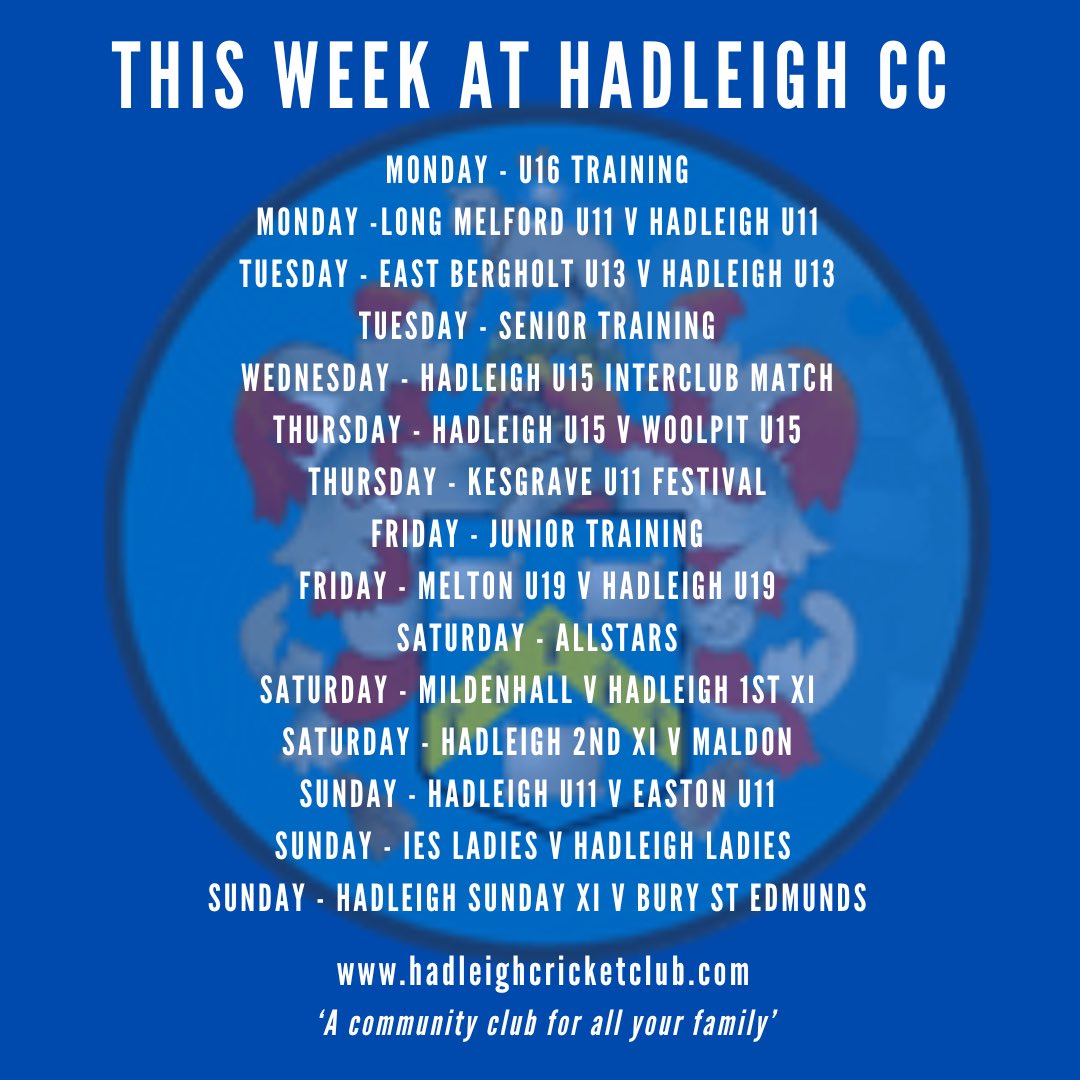 HadCC_Suffolk's tweet photo. Another fully loaded week at Hadleigh CC! #wearehadleighcc #juniorcricket #suffolkcricket #huntscountycricket #twocountiescricket #ladiescricket https://t.co/byggggR5vD