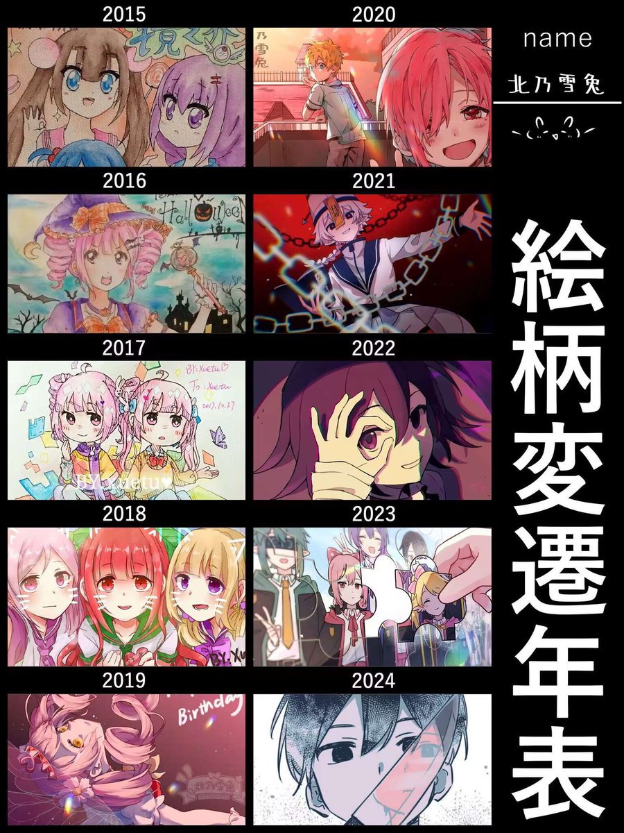 beinaixuetu's tweet image. 絵柄変遷年表
今年都完全没什么时间和精力画画（悲