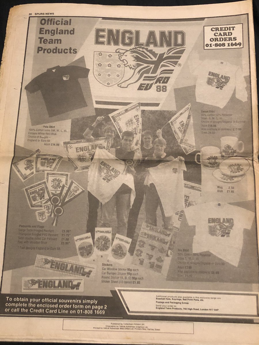 #SpursNews April 1988 has an advert for Euro ‘88 goods! It was a terrible tournament from our point of view, I still remember the great kit though! @Spurs <a href="/England/">England</a> #ENG #THFC