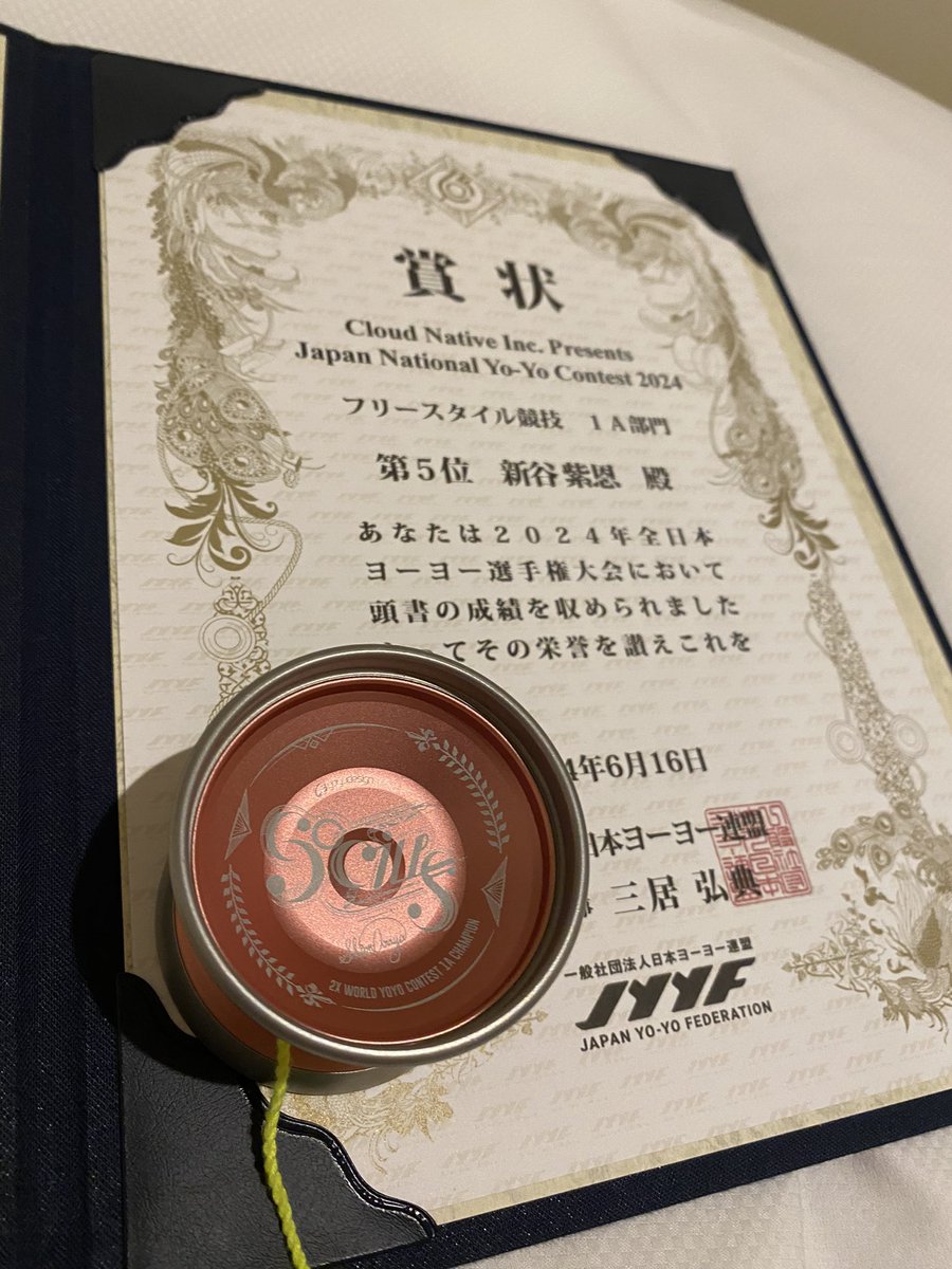 shionyoyo's tweet image. JN2024で5位入賞できました。自分的に限られた時間で練習して満足いく演技が出来ました。本当に嬉しいです。たくさんの応援ありがとうございました！！
#C3yoyodesign
#jn24