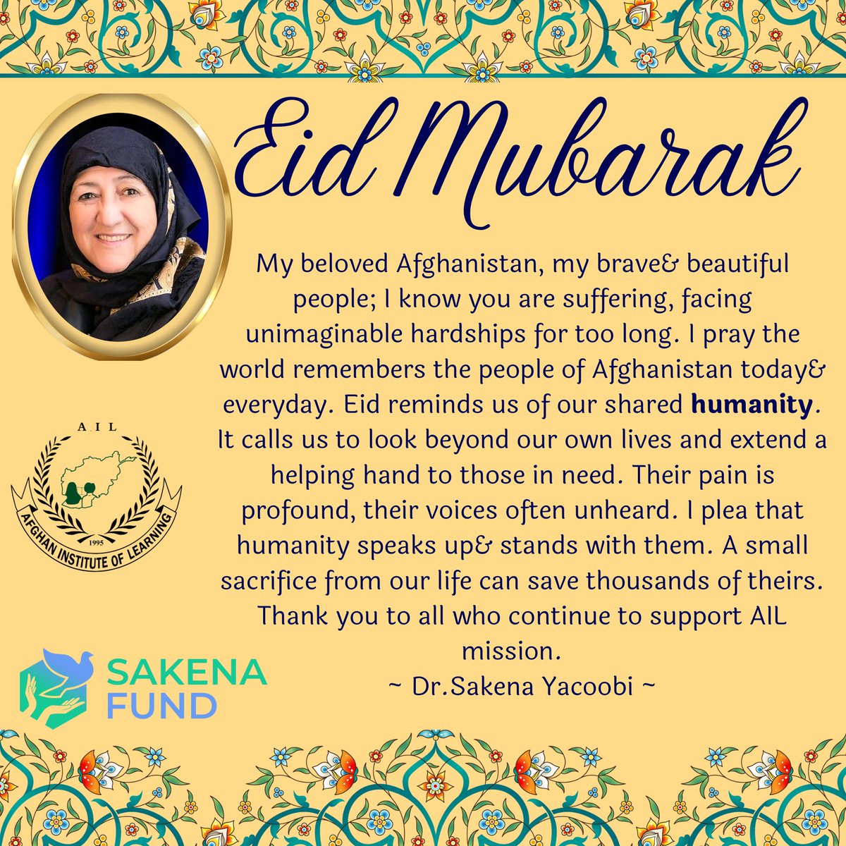 Dear Friends,
As we celebrate Eid, a time of compassion, sacrifice, kindness&amp; love; my heart is heavy with the thought of those who cannot share in our joy. 

#EidGreetings #EidMubarak #EidAlAdha